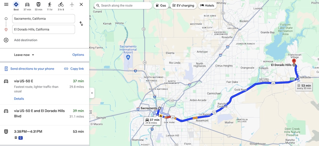 How to Measure the Distance from El Dorado Hills to Sacramento